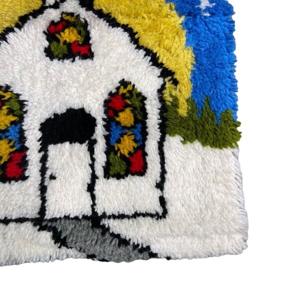 Vintage Christmas Handmade Wall Hanging Church Stars Holiday Latch Hook Rug - Picture 5 of 9